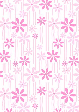 Çiçekleri ve sapları soyut yineleme deseni pembe