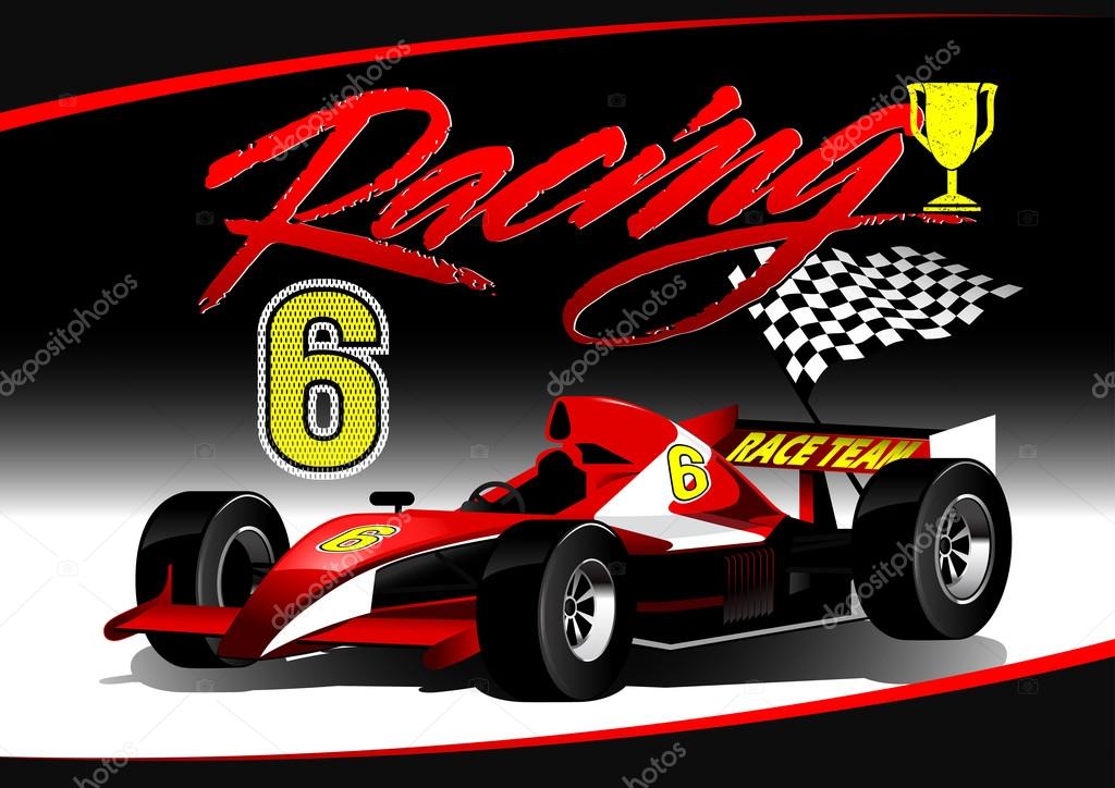 Red open wheel racing car with trophy