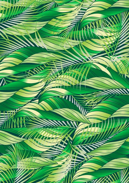 Palma tropical verde e padrão de repetição de folhas de plantas — Vetor de Stock