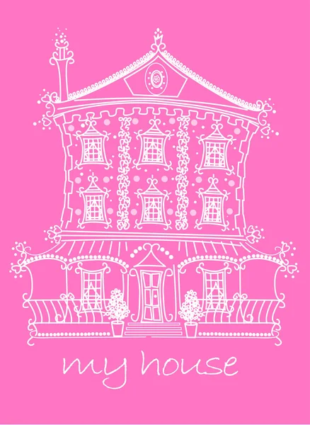 Красивый кружевной дом на розовом фоне — стоковый вектор