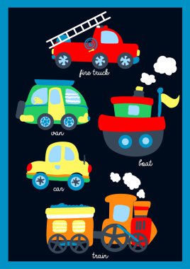 Donanma bir arka plan üzerinde şirin küçük araçlar