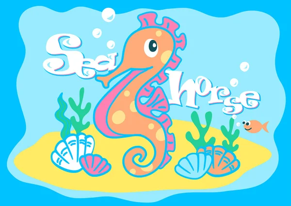 Baby seahorse swimming under the sea — Stock Vector