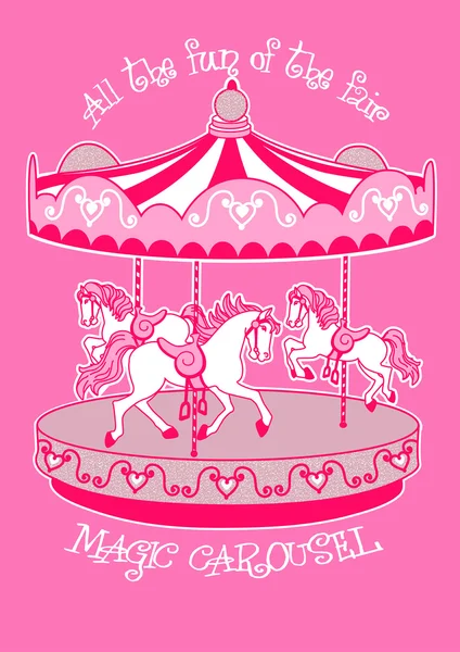 Magic carousel with white horses — Stock Vector