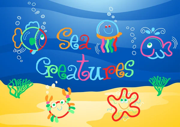 Little sea creatures under the sea — Stock Vector