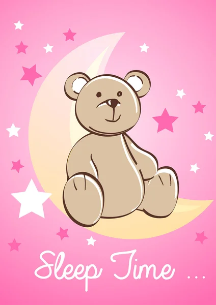 Teddy bear sitting on a moon with stars — Stock Vector