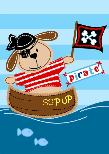 Cachorro pirata sentado en un bordado de barco — Vector de stock