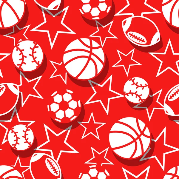 Bolas deportivas en patrón transparente rojo y blanco — Vector de stock