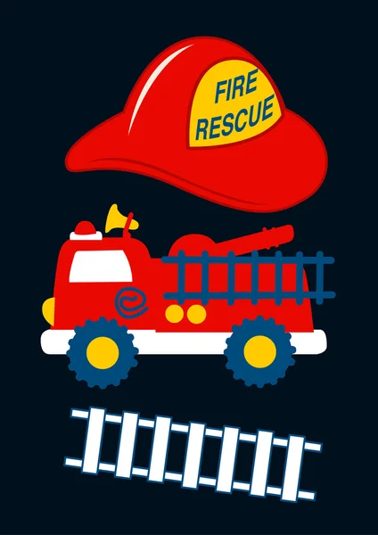 Fire Rescue with red helmet and truck — Stock Vector
