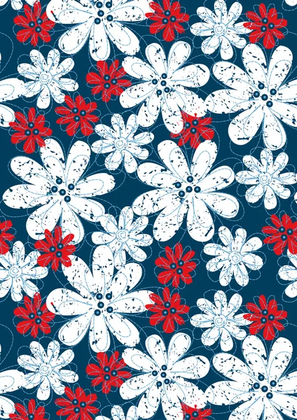 红色和白色的花花朵与蓝色拼接 — 图库矢量图片