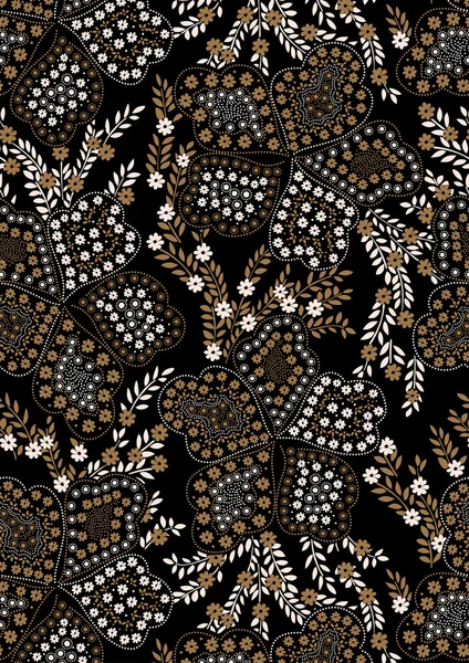 Patrón floral bordado sobre fondo negro — Vector de stock