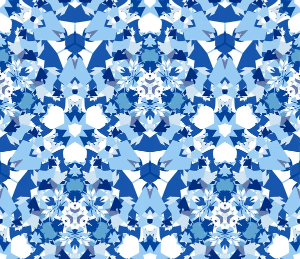 Bezešvé vzor modré kaleidoskop. Bezešvé vzor složený z barevné abstraktní prvky se nachází na bílém pozadí. — Stockový vektor
