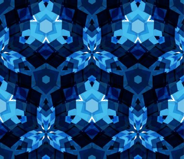 Mavi kaleydoskop seamless modeli. Soyut öğeler beyaz arka plan üzerinde bulunan renk Dikişsiz desen oluşur.