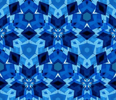 Mavi kaleydoskop seamless modeli. Soyut öğeler beyaz arka plan üzerinde bulunan renk Dikişsiz desen oluşur.