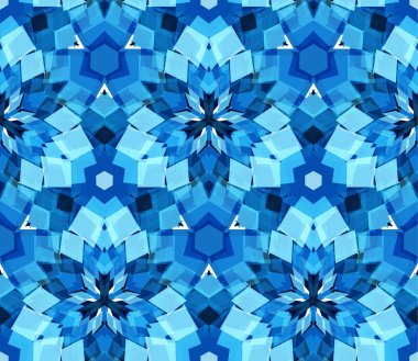 Mavi kaleydoskop seamless modeli. Soyut öğeler beyaz arka plan üzerinde bulunan renk Dikişsiz desen oluşur.
