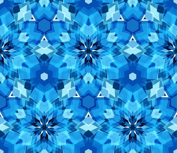 Caleidoscopio azul patrón sin costuras. Patrón inconsútil compuesto por elementos abstractos de color ubicados sobre fondo blanco . — Vector de stock