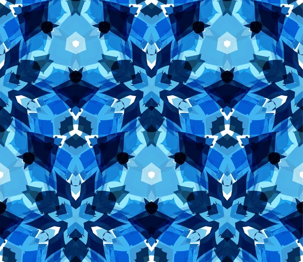 Caleidoscopio azul patrón sin costuras. Patrón inconsútil compuesto por elementos abstractos de color ubicados sobre fondo blanco . — Vector de stock