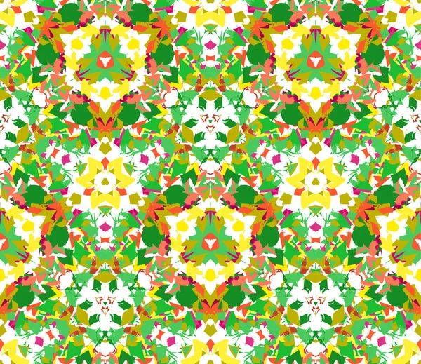 Colorful kaleidoscope seamless pattern. Seamless pattern composed of color abstract elements located on white background. Useful as design element for texture, pattern and artistic compositions. — Stock Vector