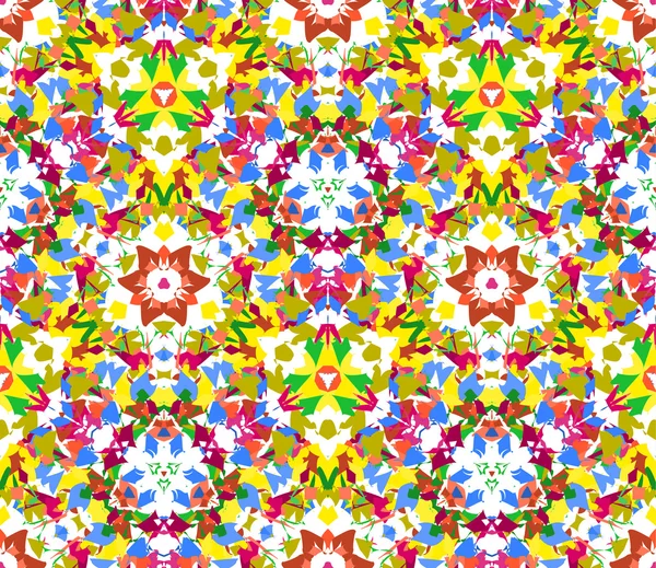 Colorful kaleidoscope seamless pattern. Seamless pattern composed of color abstract elements located on white background. Useful as design element for texture, pattern and artistic compositions. — Stock Vector