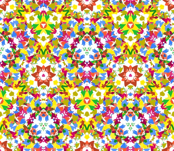 Buntes Kaleidoskop nahtlosen Musters. nahtlose Muster aus abstrakten Farbelementen auf weißem Hintergrund. nützlich als Gestaltungselement für Textur, Muster und künstlerische Kompositionen. — Stockvektor