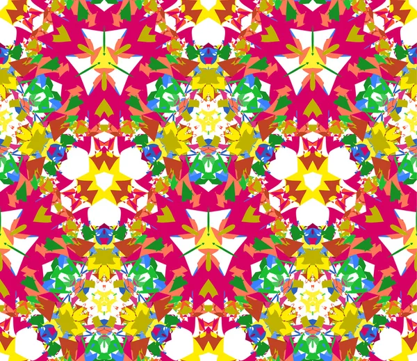 Bezešvé vzor barevný kaleidoskop. Bezešvé pattern složené barvy abstraktní prvky se nachází na bílém pozadí. Vhodné jako designový prvek pro texturu, vzorek a umělecké kompozice. — Stockový vektor