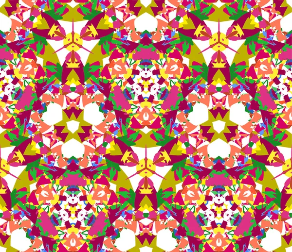 Buntes Kaleidoskop nahtlosen Musters. nahtlose Muster aus abstrakten Farbelementen auf weißem Hintergrund. nützlich als Gestaltungselement für Textur, Muster und künstlerische Kompositionen. — Stockvektor