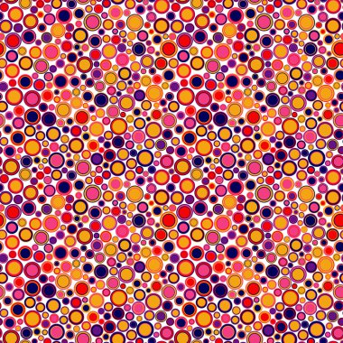 Vektör seamless modeli. Beyaz arka plan üzerinde düzenlenmiş geometrik öğelerden oluşur. Öğeleri yuvarlak şekil, farklı renk ve boyut var.