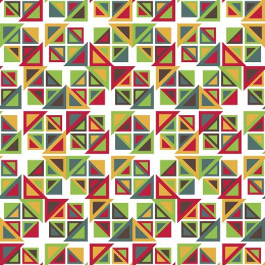 Seamless modeli. Geometrik farklı rengi olan bir üçgen şekil unsurları oluşur. Beyaz.