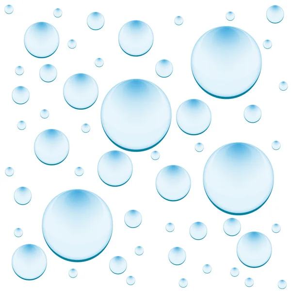 Seamless pattern. Transparent water droplets blue tint on white background. — Stock Vector