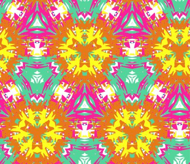 Dikişsiz desen soyut öğeler beyaz bir arka plan üzerinde bulunan parlak renk oluşur. Doku, desen ve sanatsal kompozisyonlar için tasarım öğesi olarak yararlı.