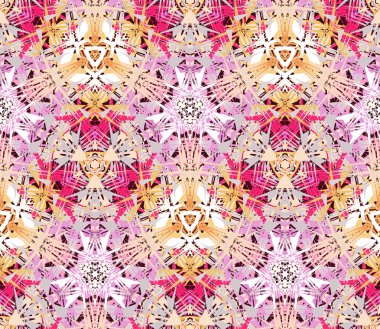 Seamless pattern composed of color abstract elements located on vinous background