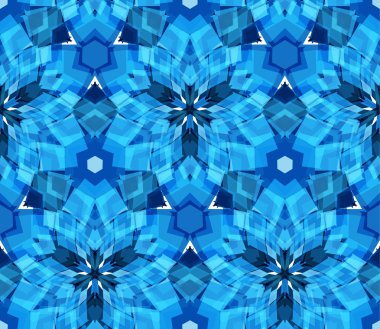 Mavi kaleydoskop seamless modeli. Soyut öğeler beyaz arka plan üzerinde bulunan renk Dikişsiz desen oluşur.