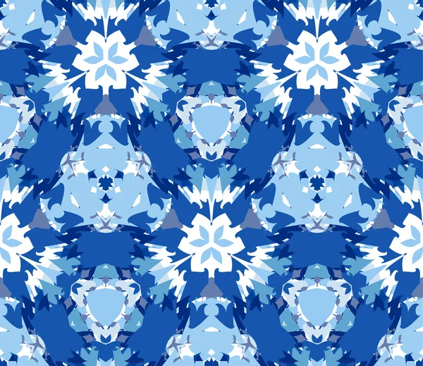 Modèle sans couture kaléidoscope bleu. Modèle sans couture composé d'éléments abstraits de couleur situés sur fond blanc . — Image vectorielle