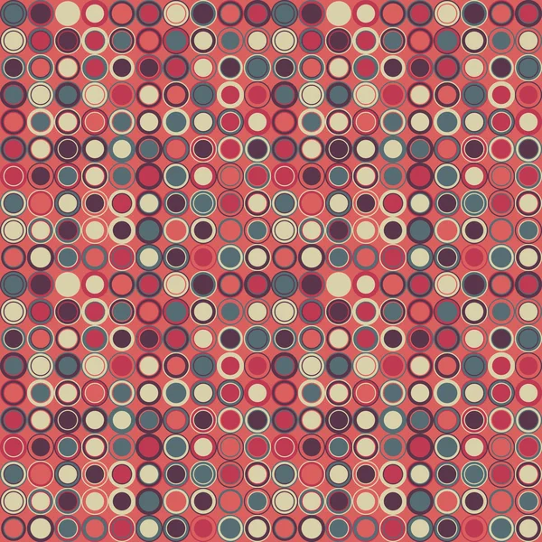 Vector seamless pattern. Consists of geometric elements arranged on red background.The elements have round shape and different color. — Stock Vector