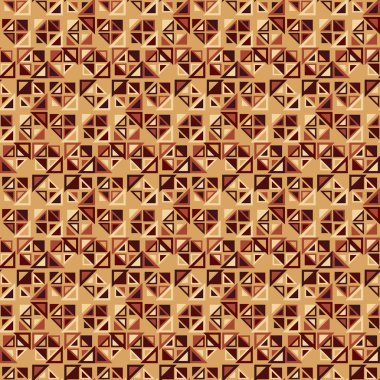Vector seamless pattern. Consists of geometric elements on cinnamon background. The elements have a triangular shape and different color.