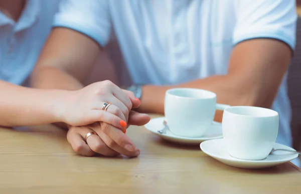 Marry Today Everyday Close Picture Couple Hand Golden Rings Holding — Stock Photo, Image