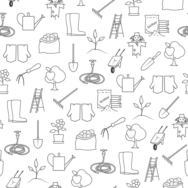 Seamless Pattern Gardening Equipment — Stock Vector