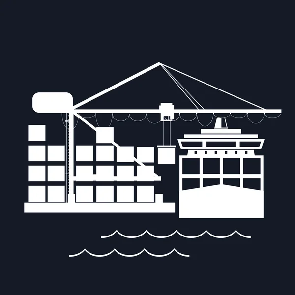 集装箱船在码头上黑色孤立 — 图库矢量图片