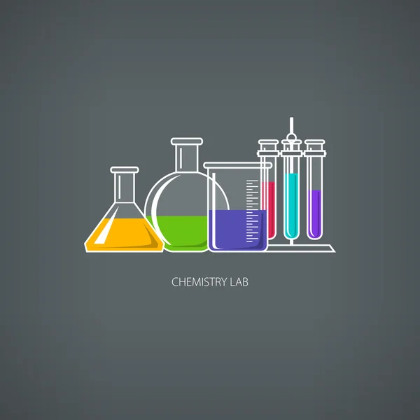 Beakers e tubo de ensaio — Vetor de Stock