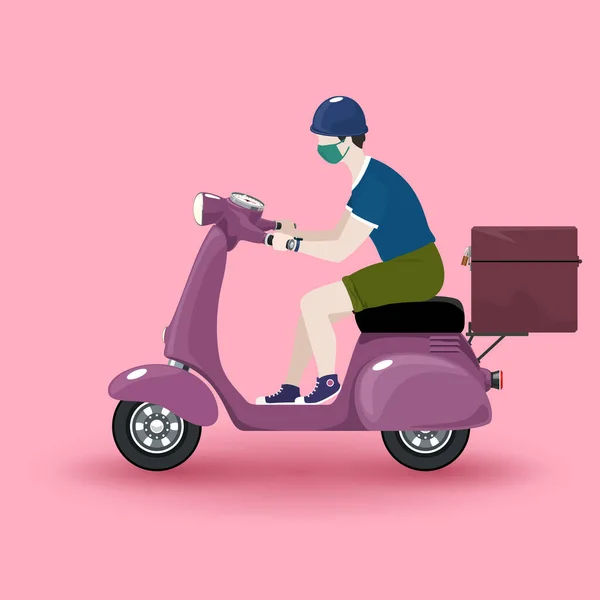 Entrega homem monta uma scooter —  Vetores de Stock