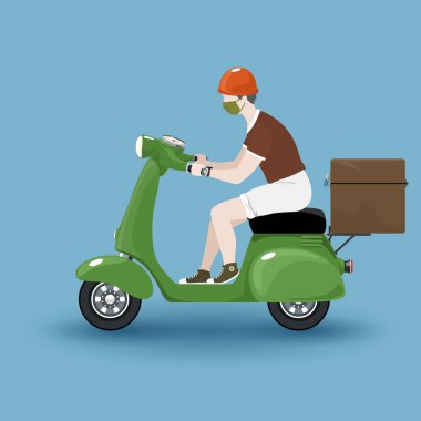 Teslimatçı motosiklet kullanıyor.