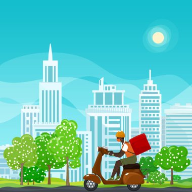 Yemek dağıtan adam scooter kullanıyor.