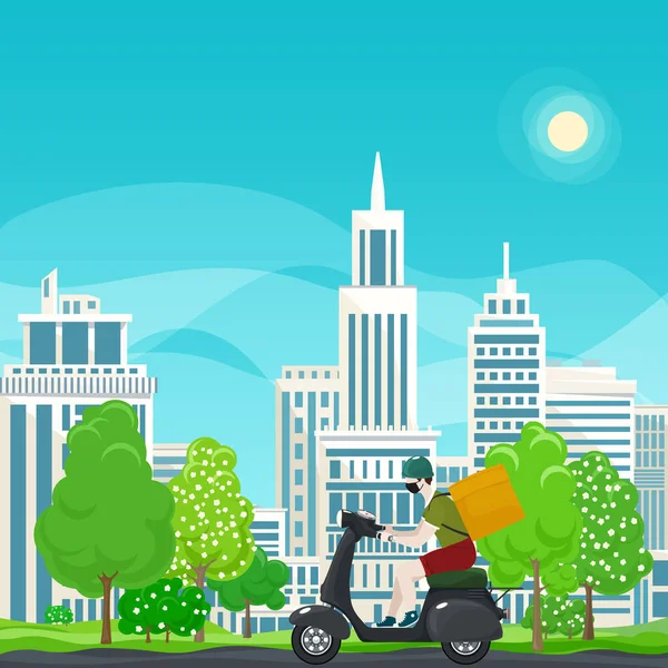 Yemek dağıtan adam scooter kullanıyor.