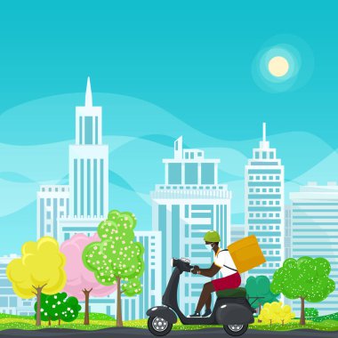 Yemek dağıtan adam scooter kullanıyor.