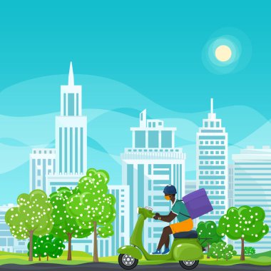 Yemek dağıtan adam scooter kullanıyor.