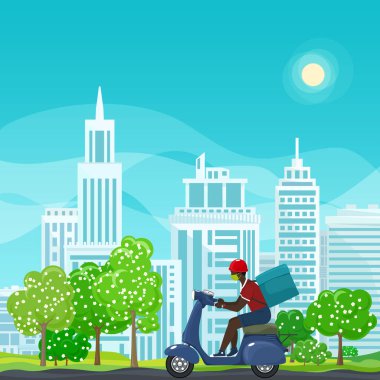 Yemek dağıtan adam scooter kullanıyor.