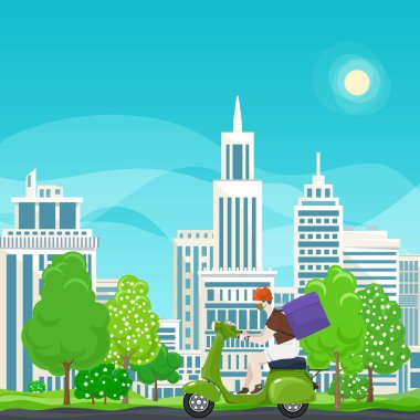 Yemek dağıtan adam scooter kullanıyor.