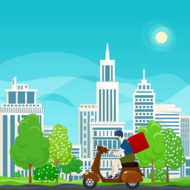 Yemek dağıtan adam scooter kullanıyor.