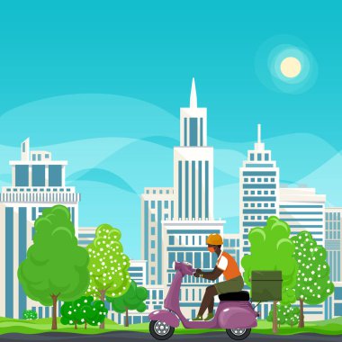 Yemek dağıtan adam scooter kullanıyor.