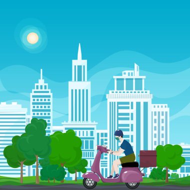 Yemek dağıtan adam scooter kullanıyor.