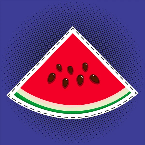 Watermelon Slice Seeds Sticker Purple Violet Pop Art Halftone Background — Stock Photo, Image